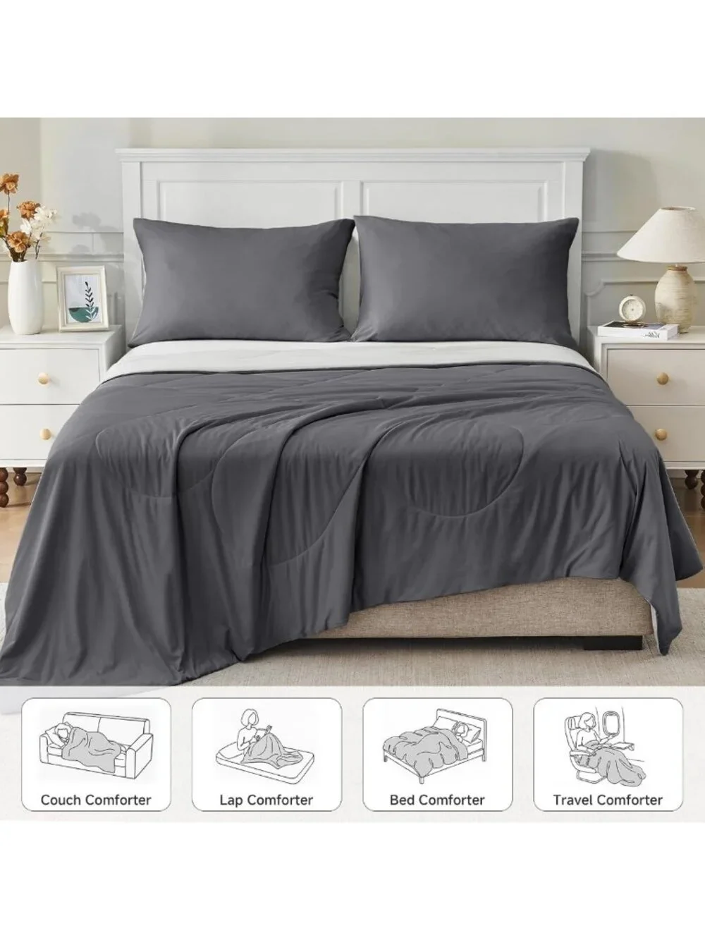 Cooling Comforter for Hot Sleepers, King/Cal King Size, Soft Gray 108